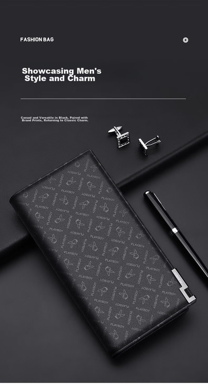 PLAYBOY Wallet, Men's Long Leather Card Holder, Clutch Bag for Men, Portable Handbag, Birthday Gift for Dad 7