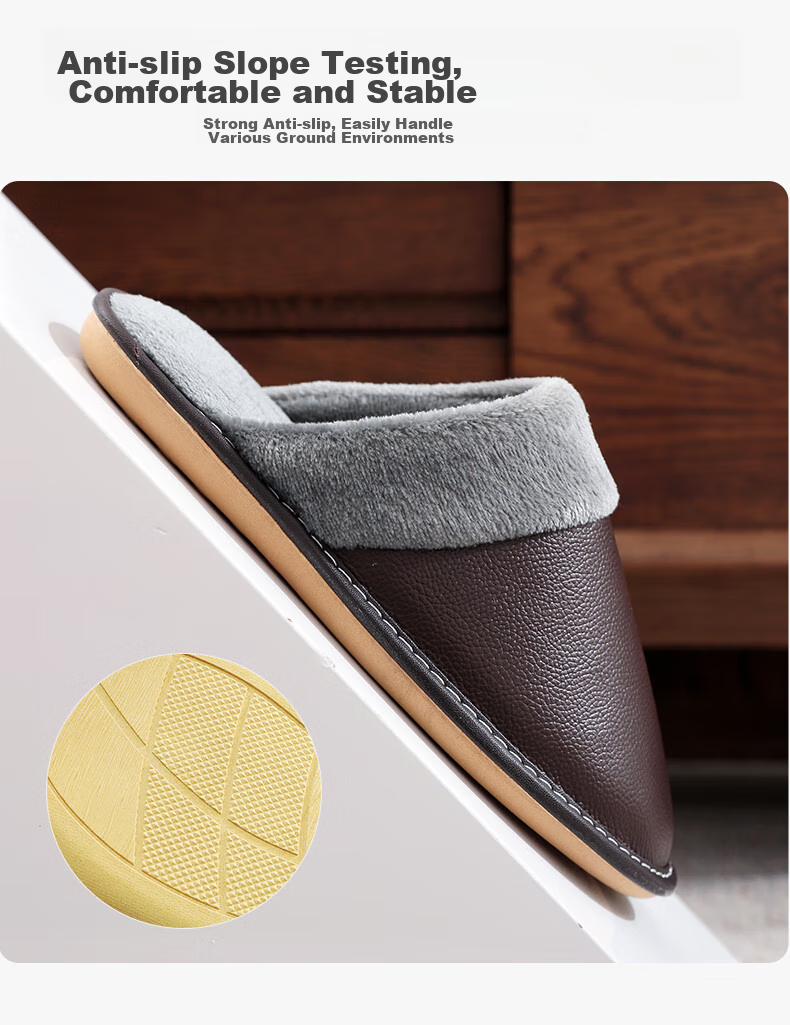GUOLUOFEI Autumn And Winter Cowhide Slippers for Men And Women, Indoor Non-Slip Warm Genuine Leather Cotton Slippers, Wine Red, Size 40-41 8