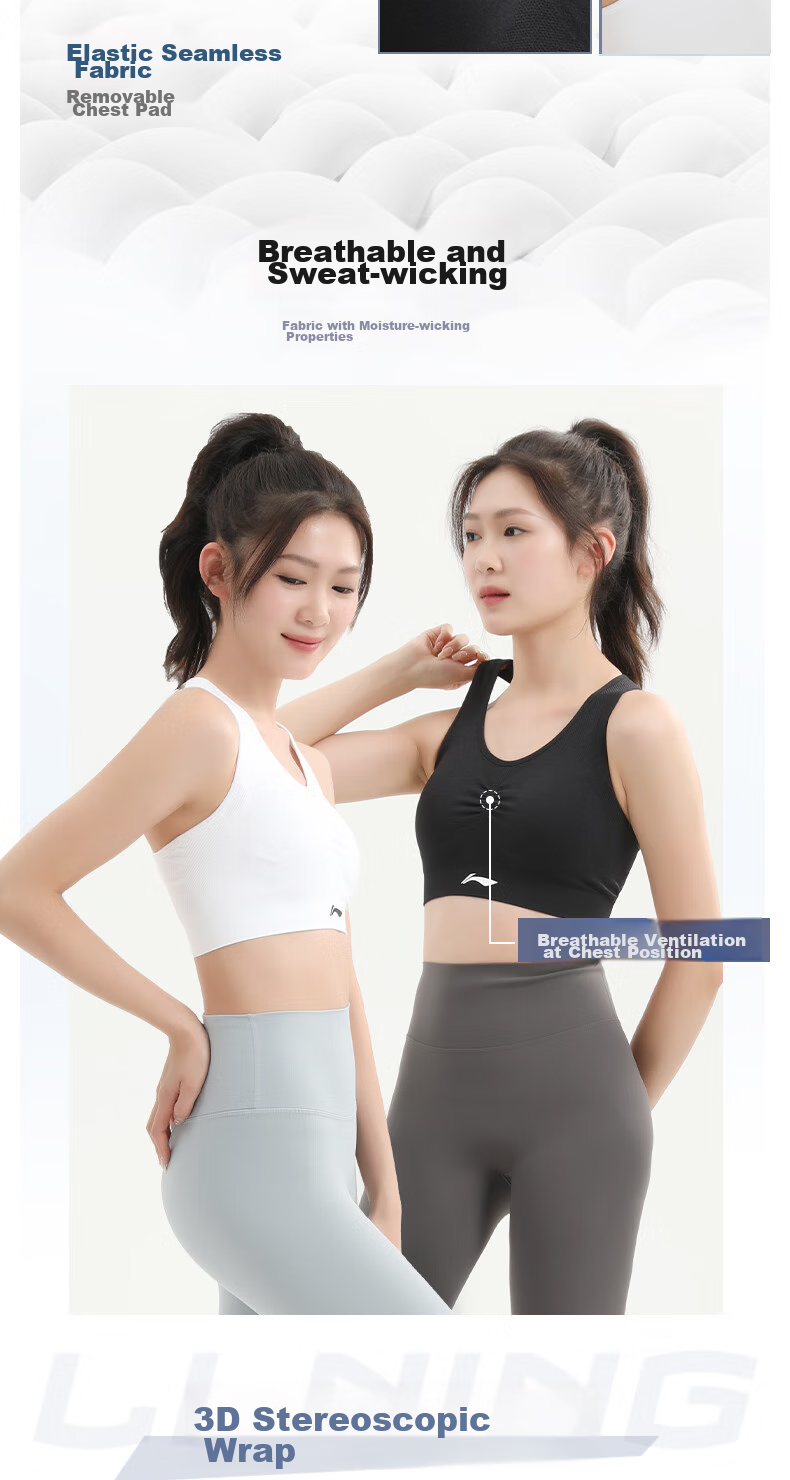 Li-Ning Sports Bra for Women, Yoga Fitness Bra with Medium to High Intensity Support, Quick-Drying Breathable Vest for Running, White M 6