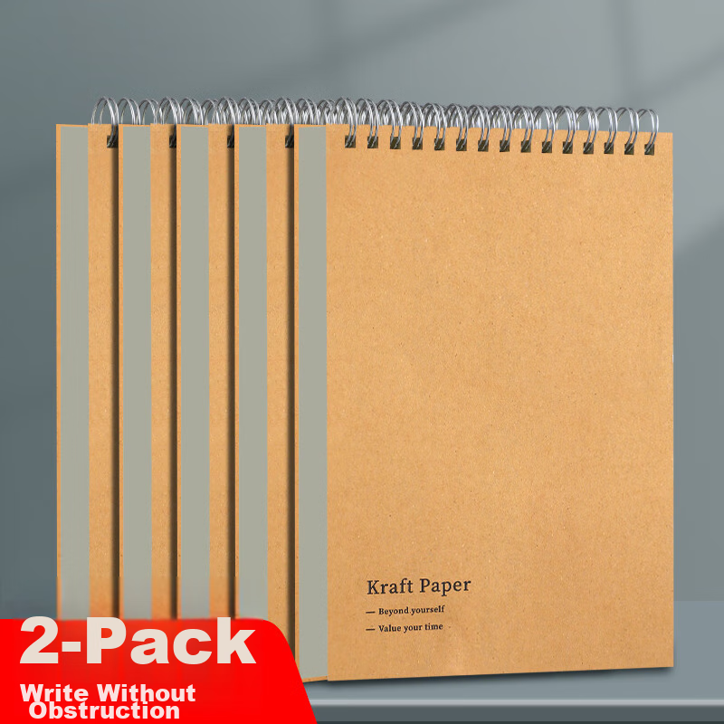 Jiaranheng [2-Pack] A5 Notebook with Top-Flipping Spiral Binding, Kraft Paper Lined Notebook, Student Journal for Middle School, High School And College Students, Exam Preparation And Homework Notebook, A5 Kraft Paper
