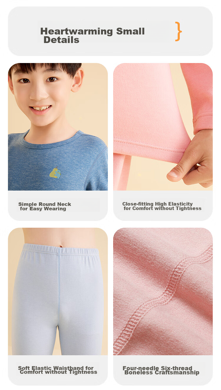 Hodohome Children's Autumn Underwear Set for Boys, Antibacterial Brushed Wool And Silk Blend Thermal Underwear without Bone Structure, Warm Inner Wear 203 150 11