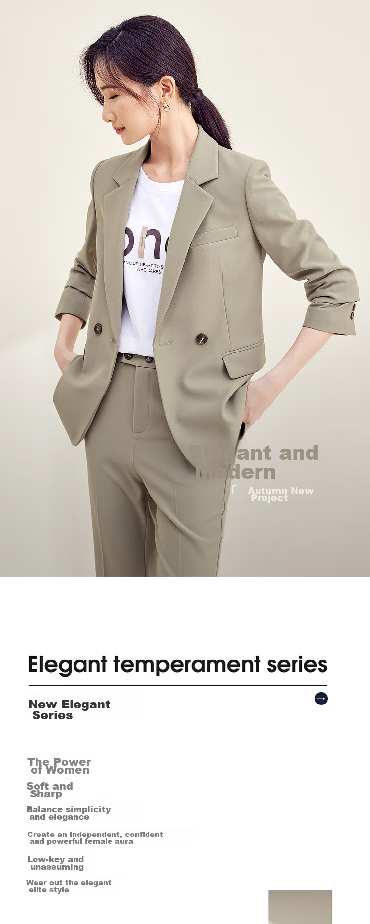 Sentubila Women's Professional Commuter Suit Set Spring Autumn Wrinkle-Resistant Non-Iron Blazer and Pants Two-Piece Interview Business Suit 1