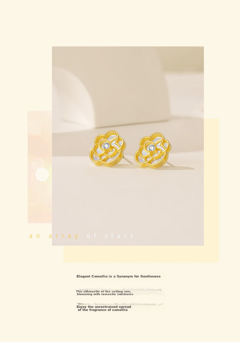 CHOW TAI SENG [Birthday Gift] Camellia Mother-Of Stud Earrings for Women, Elegant Niche Design Silver Earrings for Girlfriend 3