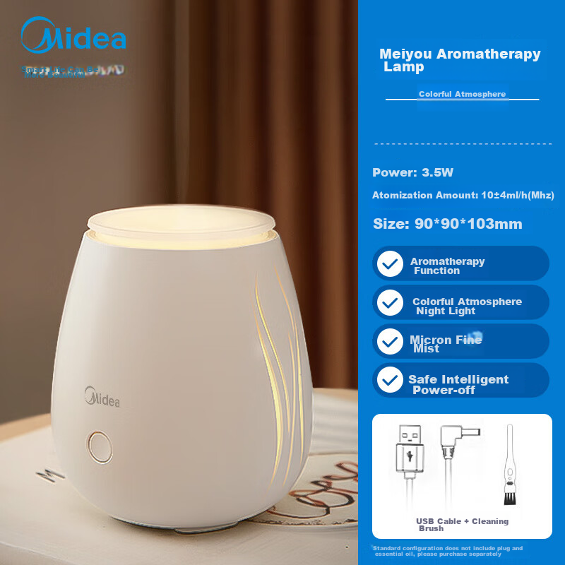 Midea Mini Night Light with Aromatherapy Diffuser, Home Humidifier, Holiday Birthday Gift, Colorful Bedside Mood Lamp
