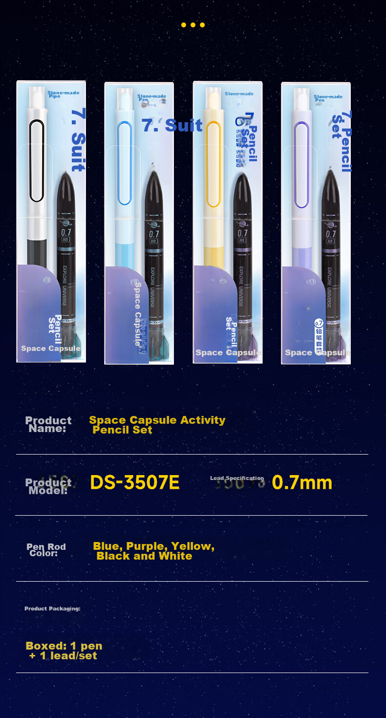 Dianshi Automatic Pencil with Space Capsule Design, Push-Button Mechanical Pencil for Children's Drawing And Elementary School Students, Back-To Season, 0.7mm (Blue Barrel), 1 Pencil + 1 Box of Lead Refills 11