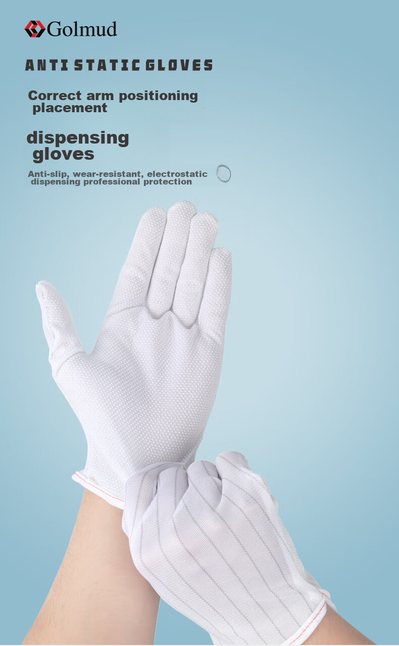 Golmud Anti-Static Gloves, Dust-Free Plastic Striped Non-Slip, Electronic Factory Assembly Gloves, 10 Pairs GM602 1