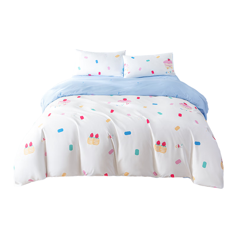 JD Original Xiao Jingyan Four-Piece Bedding Set, 100g Soft And Silky A-Class Bedsheet Style Bedding Set, for 1.8-Meter Bed, Strawberry Cake Patter