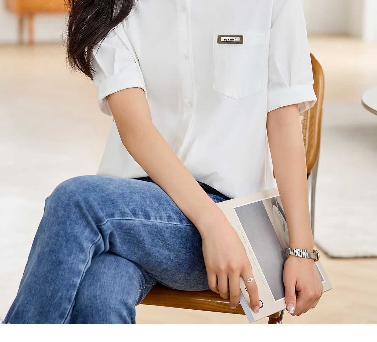 Taxiang Long-Sleeve Shirt for Women, Office Wear, Commuter White Shirt, Casual Loose Versatile Blouse Cardigan T141C2720 13