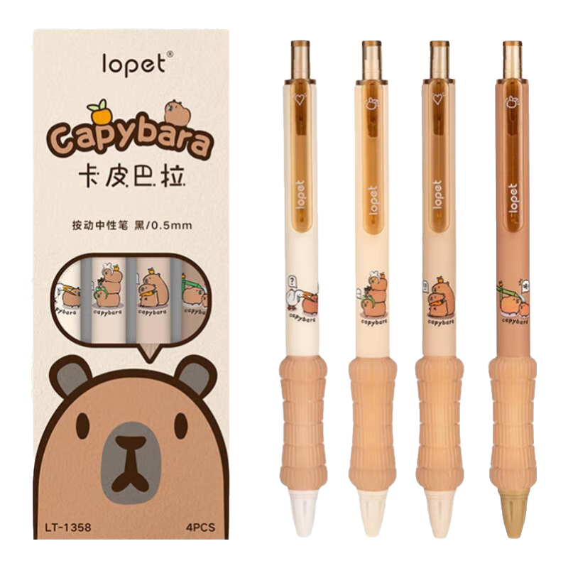 LOPET Retractable Gel Pen with Stylish ST Tip, Quick-Drying for Students' Exam Practice, European-Style Signature Pen for Primary And Middle School Students, Black Ink Pen LT-1358 [Kapibara]