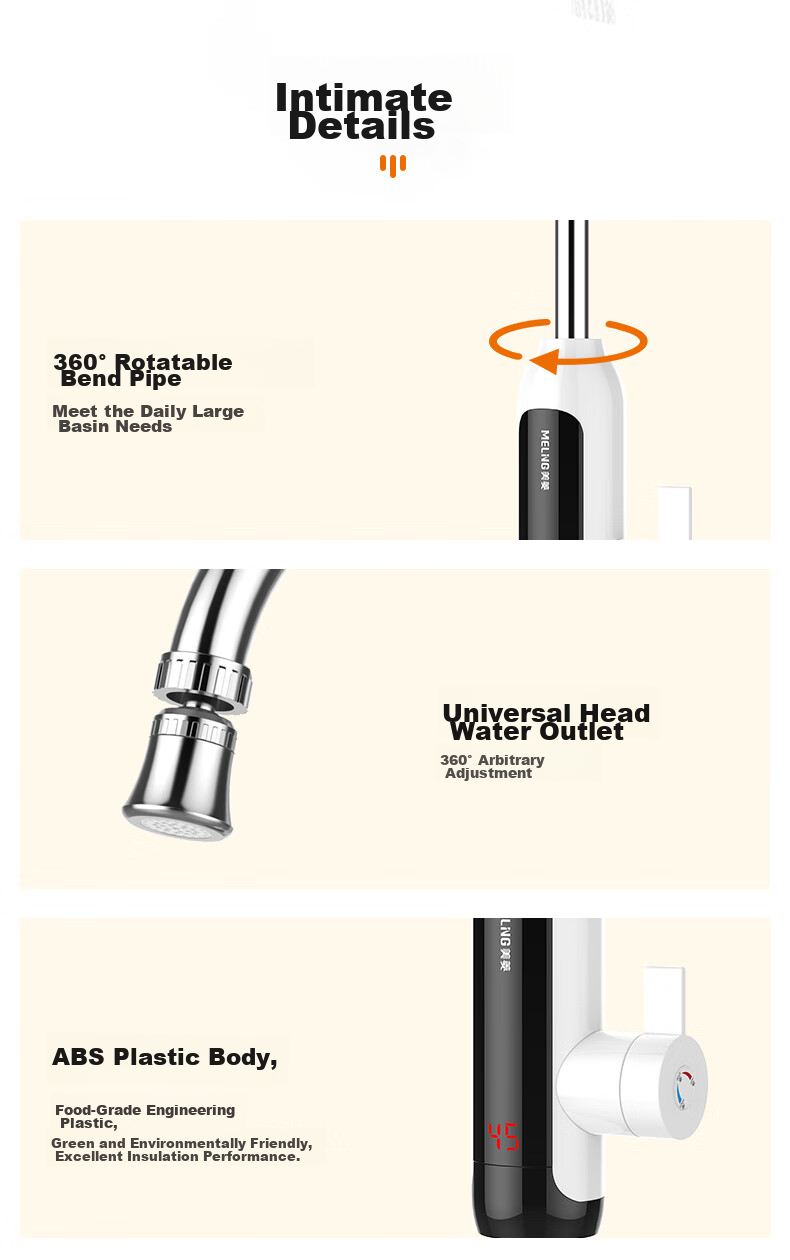 MeiLing Electric Hot Water Faucet, Kitchen Under-Sink Instant Heating Electric Water Heater, Quick Heating Mini Kitchen Treasure, Household Hot Water Treasure with Both Cold And Hot Functions, MF-D316 Plug-In Model 16