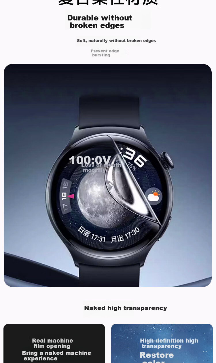 Mohou [2-Pack] Screen Protector for Huawei WATCH 4, Protective Film, Anti-Scratch, Shockproof, Wear-Resistant, Full Coverage Hydrogel Film, High Definition, Dust-Free Installation, Quick Application, Microcrystalline Soft Film 6