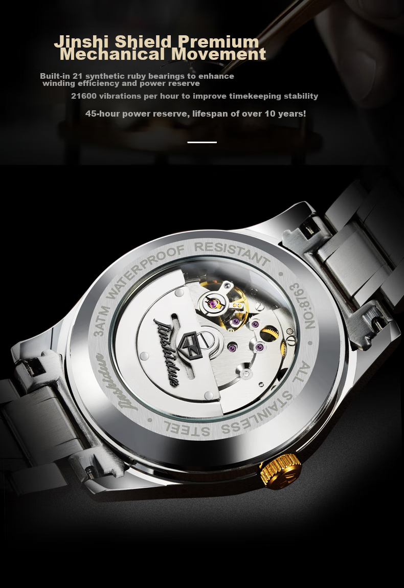 JIN SHI DUN Men's Automatic Mechanical Watch Swiss Certified Brand Luminous Ruby Bearings Valentine's Day Gift for Boyfriend 10