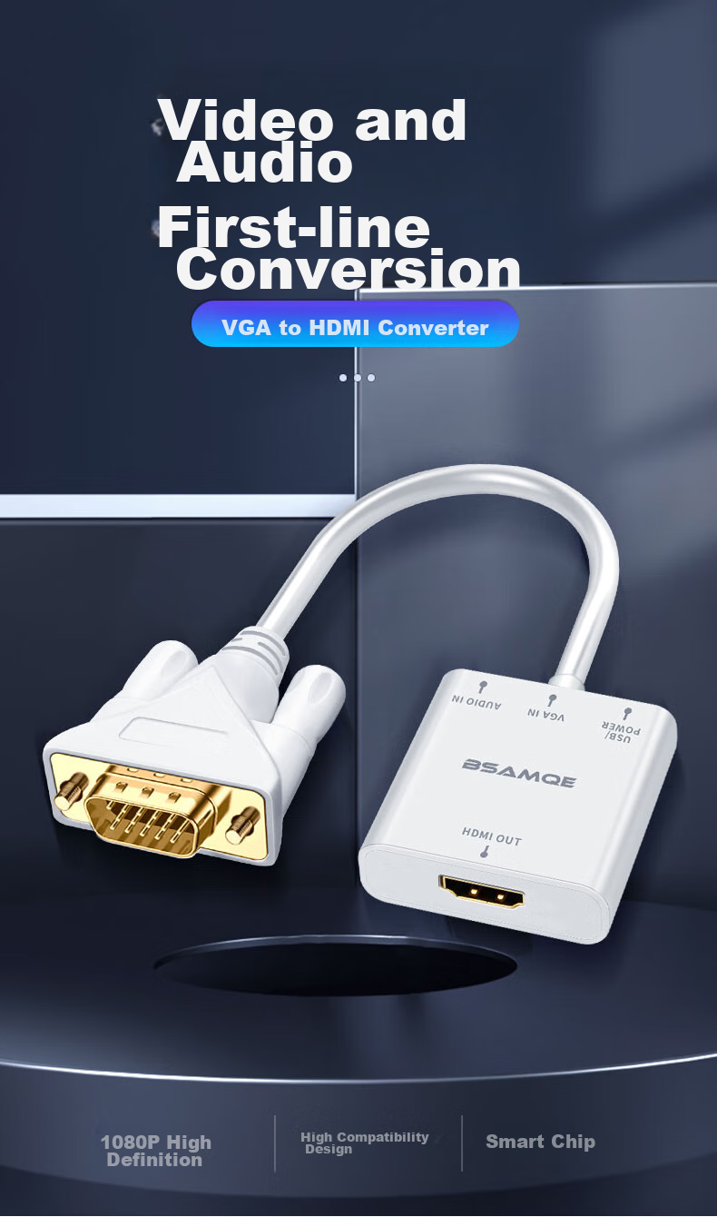 Beishanque VGA Male to HDMI Female Converter with Audio, HD Video Adapter, Laptop to TV Monitor Projector Connector, White, BSQ-33 1
