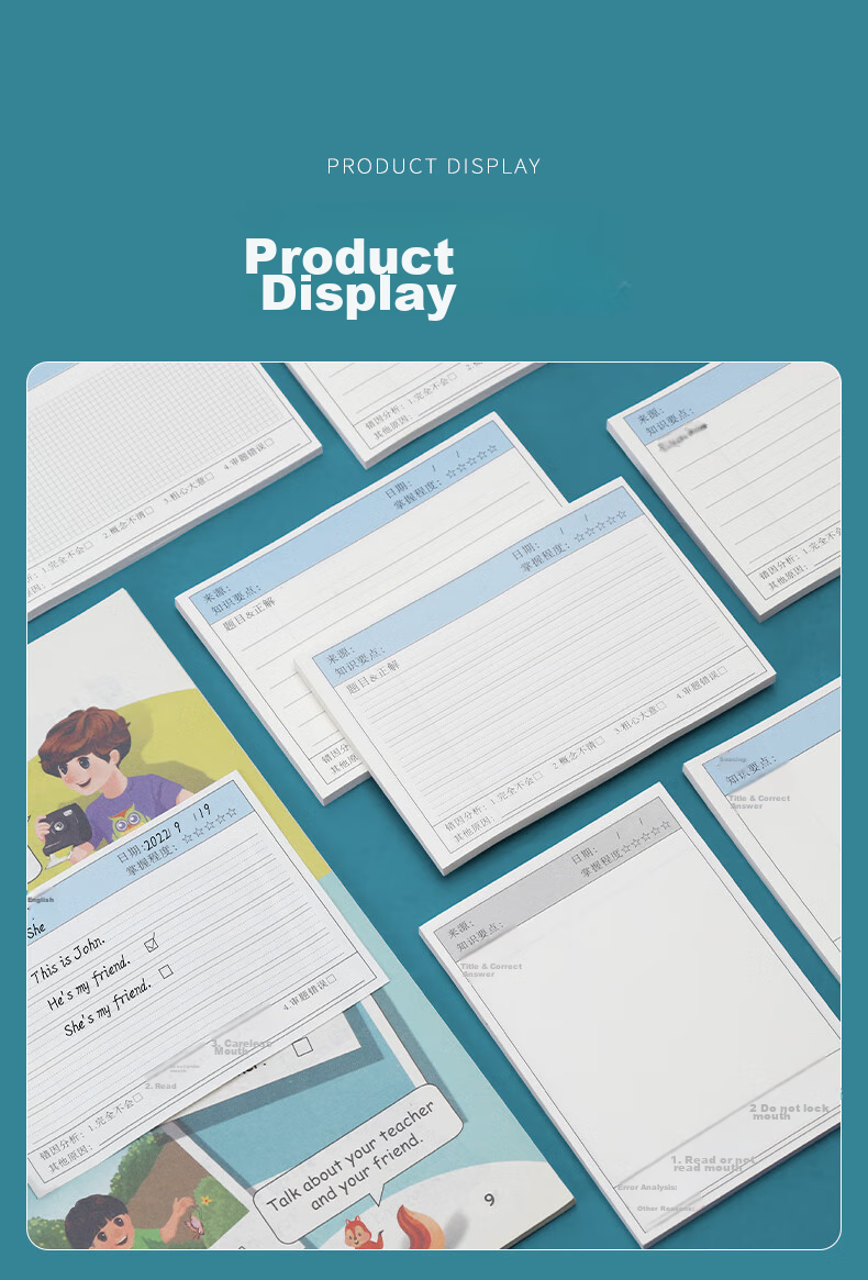 Huaxiawanjuan Error Correction Sticky Notes for Students, English And Math Correction Pads, Self-Adhesive Memo Paper, Homework Correction Stickers, Reusable Double-Sided Notes, Horizontal Version, 1 Book (50 Sheets) 12