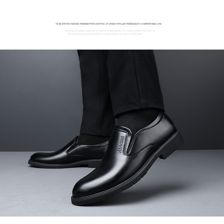 BEIOUTU Men's Leather Shoes, Formal Slip-On Versatile Work Shoes, Low-Top Business Casual Shoes for Office, Style 1798, Black, Size 39 4