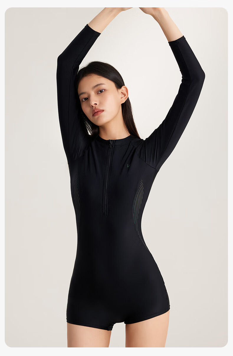 Keep Women's One-Piece Long-Sleeve Boyleg Swimsuit, Professional Training Conservative Plus Size Swimwear, 603 Black, L 17