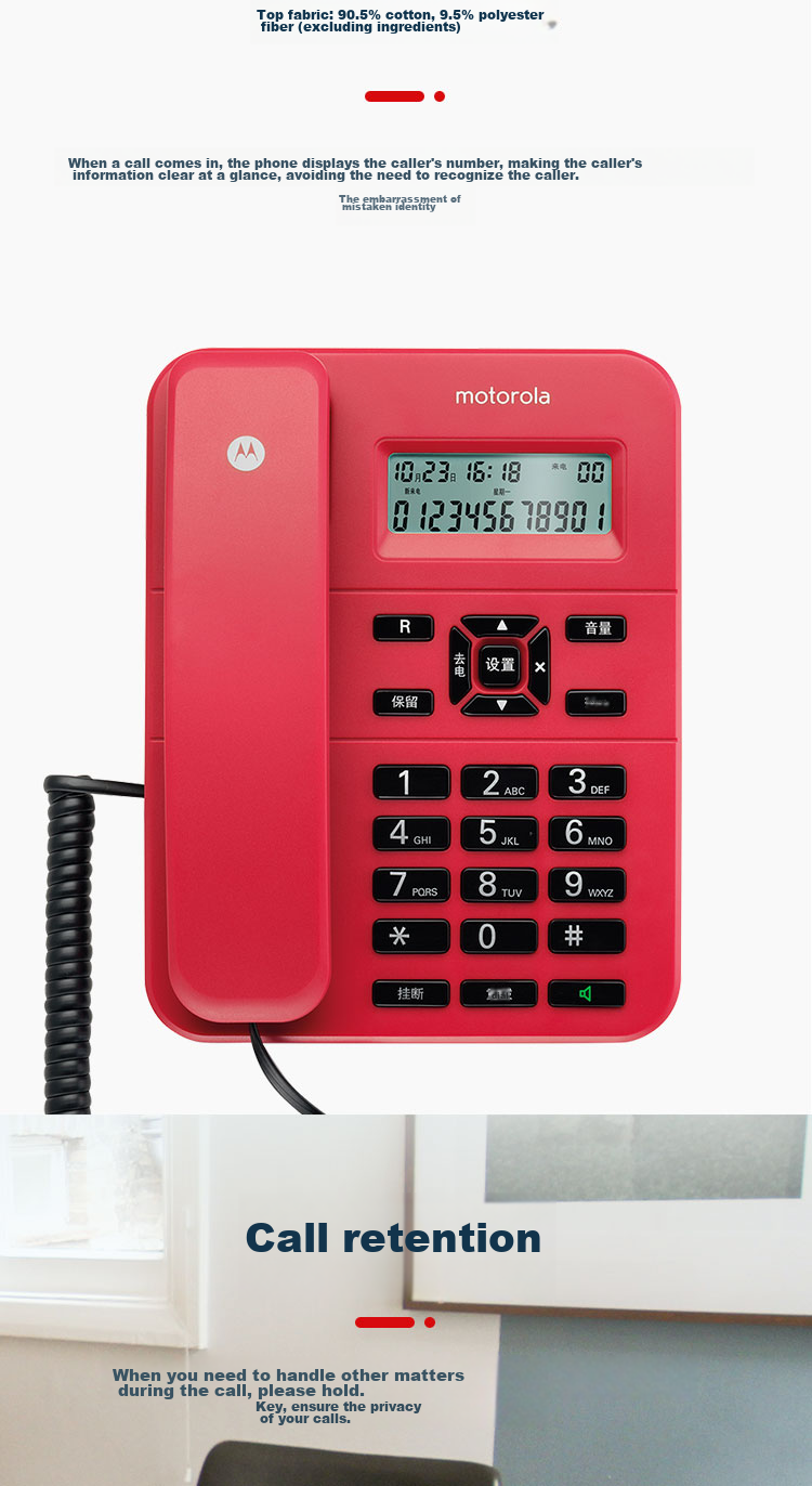Motorola Landline Telephone, Fixed-Line Phone for Office And Home Use, Battery-Free, Hands-Free, European-Style Fashion CT202C (Black) 3