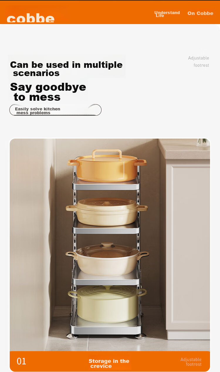 Cobbe Kitchen Storage Rack Under Sink Pot Holder Multi-Layer Household Cabinet Hidden Stove Pot Organizer Storage Solutio 12
