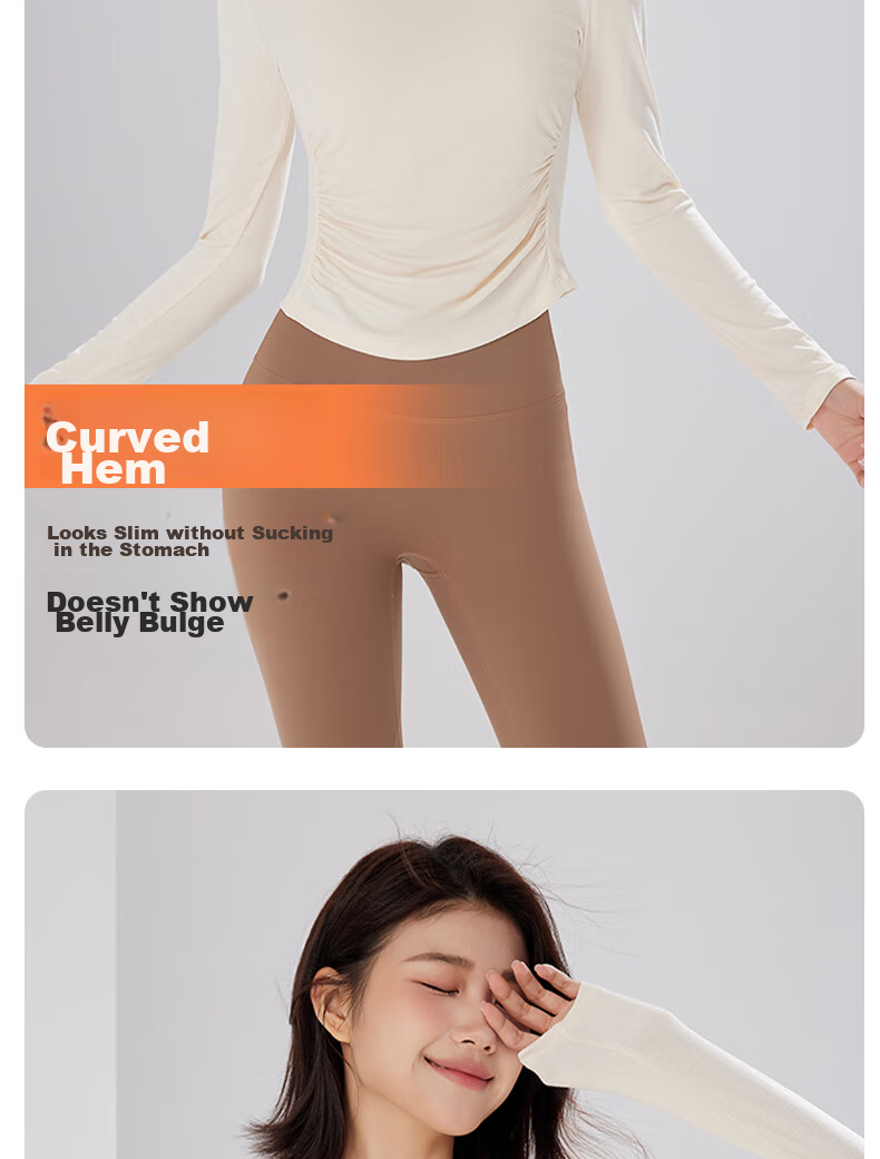 XUEXIMAN Yoga Top for Women, Long Sleeve T-Shirt, Autumn And Winter New Style, Pleated Slimming Design, for Running, Fitness, Sports, Quick-Dry Top 8