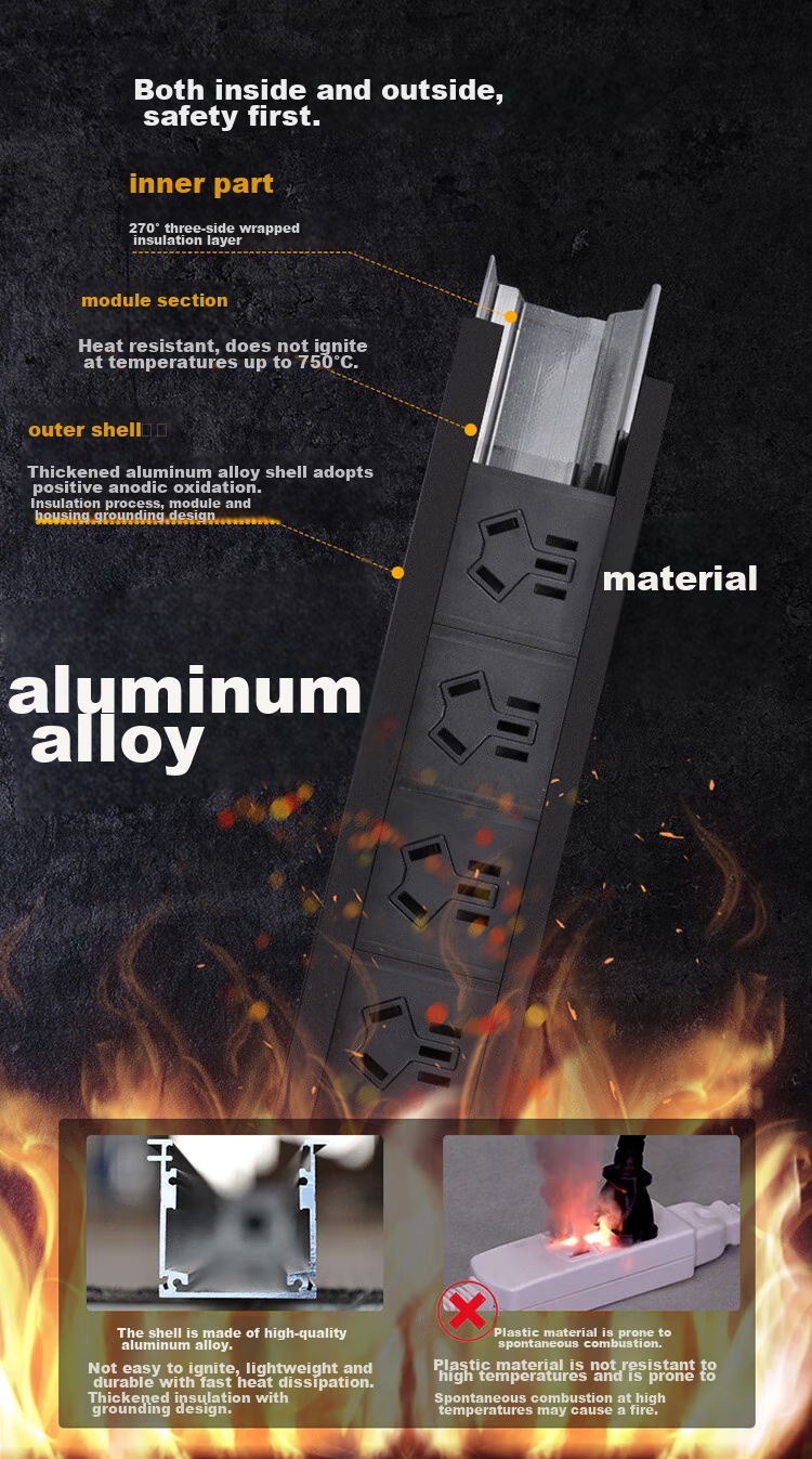 TOWE Economical Lightning Protection Desktop PDU Socket Surge Protector Anti-Surge Aluminum Alloy Shell Power Strip AP-1014S 8