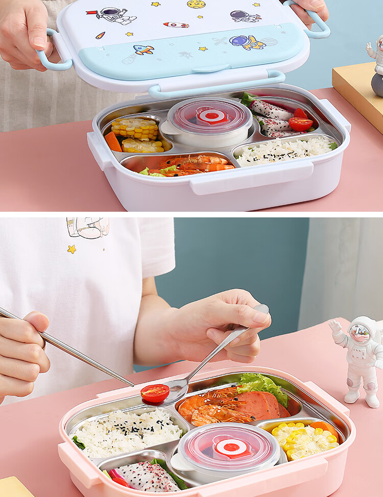 Dipuer Insulated Lunch Box, Student 316 Stainless Steel Lunch Box, Children's Special Large Capacity Compartmented Meal Box, 1550ML 4