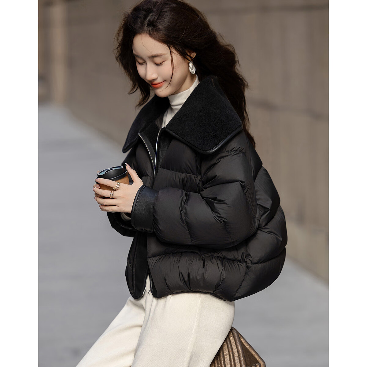 Dme [Yuxue Jingling] Winter 400T Spring Yarn Faux Sherpa Collar 90% Duck Down Short down Jacket for Wome