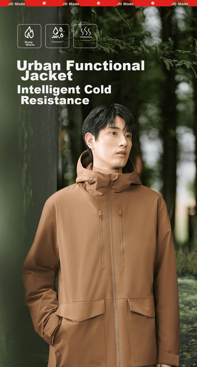 JD Original [Zhi Nuan Yi] Men's Jacket, Thickened Winter Water-Repellent Casual Clothing Padded Coat, Khaki Color, Size M 1
