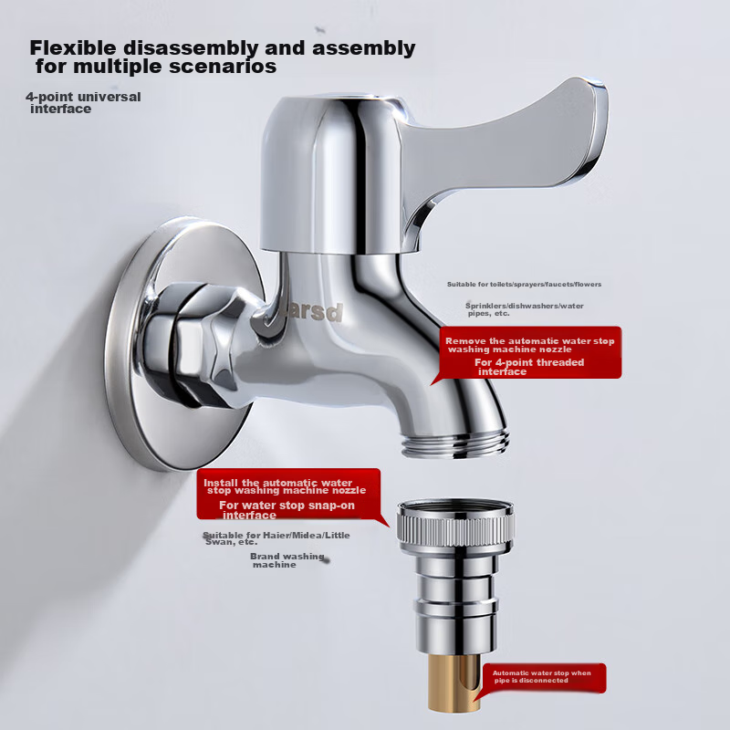 Larsd Washing Machine Faucet, with Automatic Water Stop, Quick-Open Single Cold Water Tap LD10767