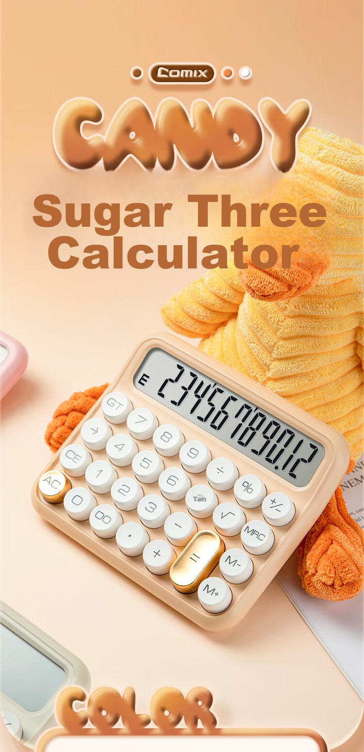 COMIX Calculator Candy Bean Dot Design, Desktop Computer, Cute 12-Inch Wide Screen Office Financial Office Supplies Gift, C-2023 Cool Pink 1