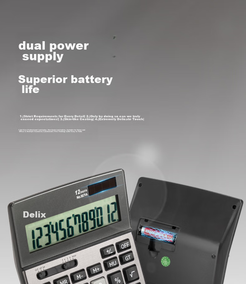 Deli Dual Power Business Office Desktop Calculator, 12-Digit Large Screen Plastic Keypad Desktop Calculator, 1671A 5
