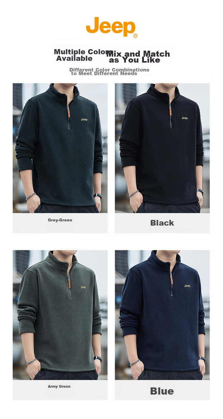 JEEP Men's Sweatshirt, Loose-Fitting Long-Sleeve T-Shirt for Autumn And Winter, Fleece-Lined Thick Warm Clothing, Blue, XL 8