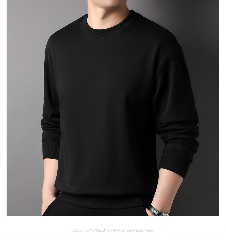 Hengyuanxiang Men's Sweatshirt, 100% Pure Cotton, Round Neck, for Young And Middle-Aged Men, T-Shirt 15237320, Dark Night Gray, 170/92A 2