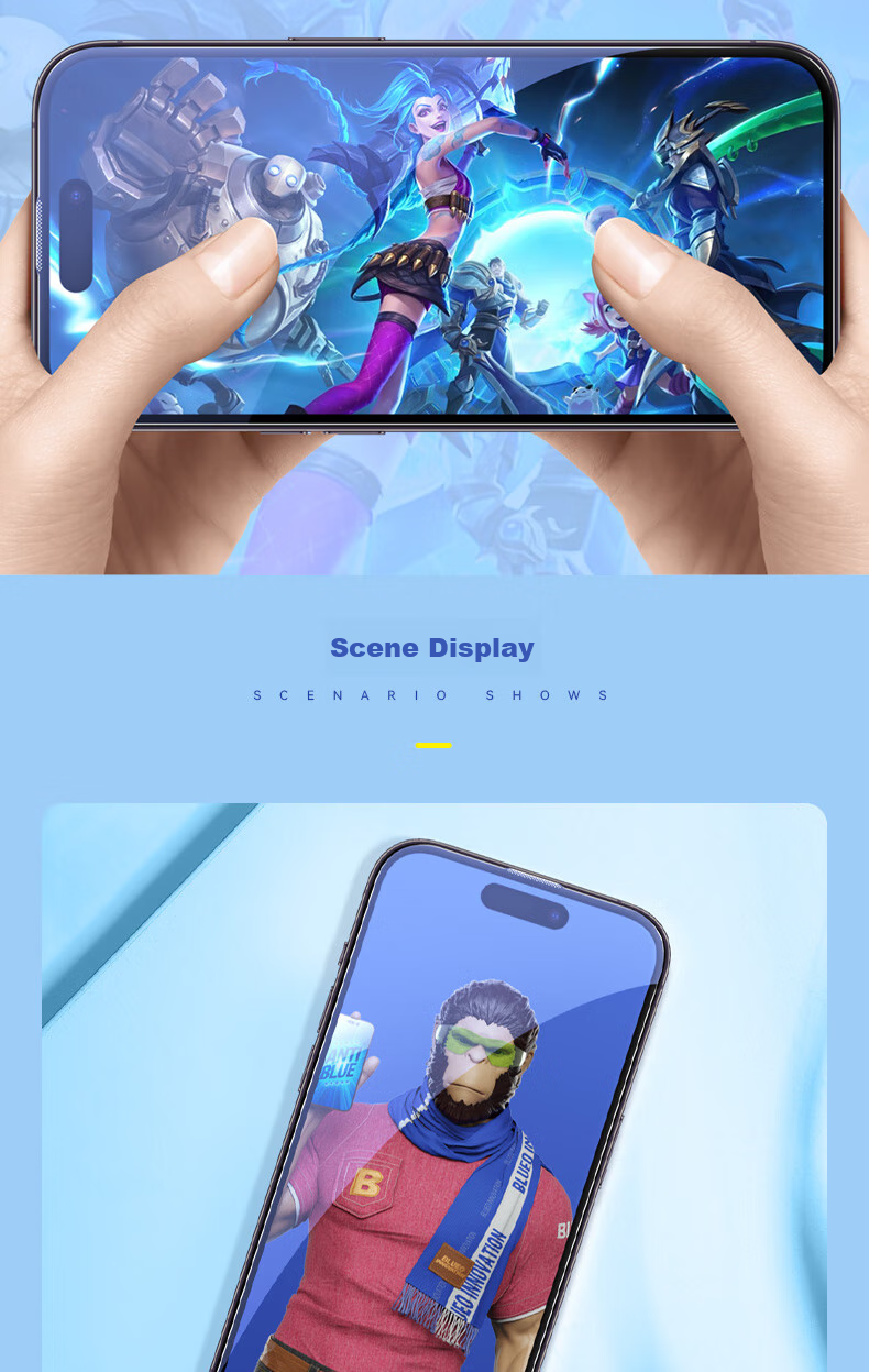 BLUEO Tempered Glass Screen Protector for IPhone 15 Pro, Anti-Glare Eye Protection Film, Anti-Fingerprint Ultra-Clear Blue Light Blocking Protective Film 10