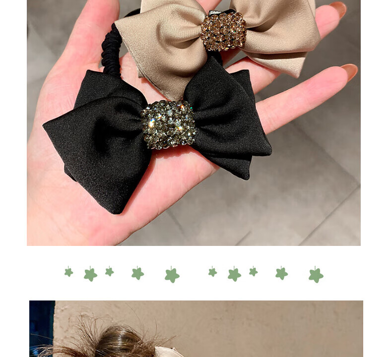 Xiangwan Hair Ties, 2 Pieces French Bow Hair Bands, Elegant Large Hair Ties, Ponytail Hair Bands with Rhinestone Hair Accessories 7