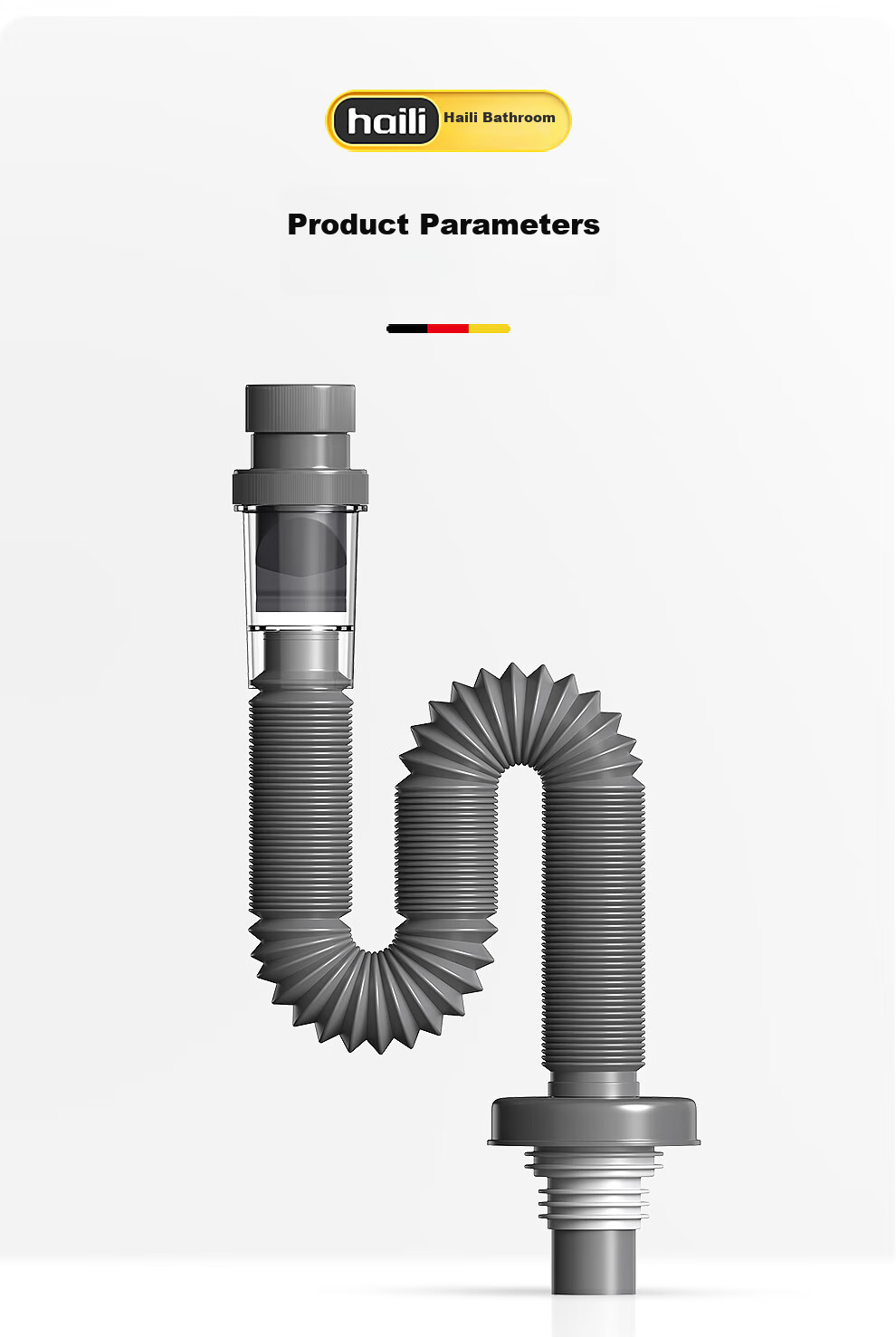 Haili Sink Drain Pipe, Anti-Odor Basin Drain, Flexible Hose Wall Drainage Pipe, ABS Material, 73318Q 25