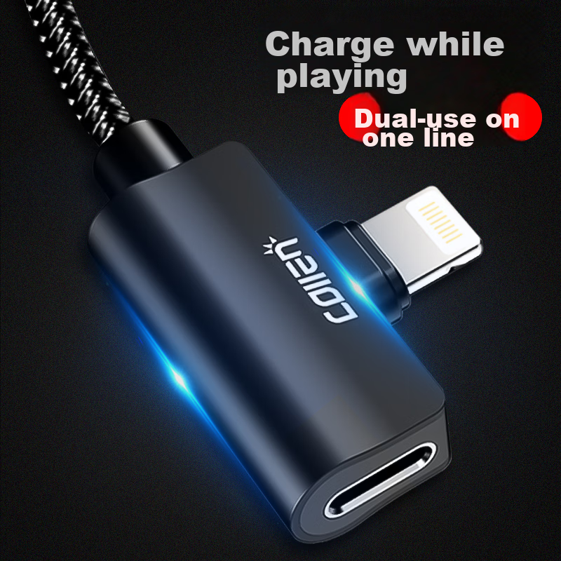 collen 苹果弯头数据线听歌充电二合一音频转换头  抖音吃鸡神器苹果数据线适用于iPhone7/7P/8/8P/x  星空黑