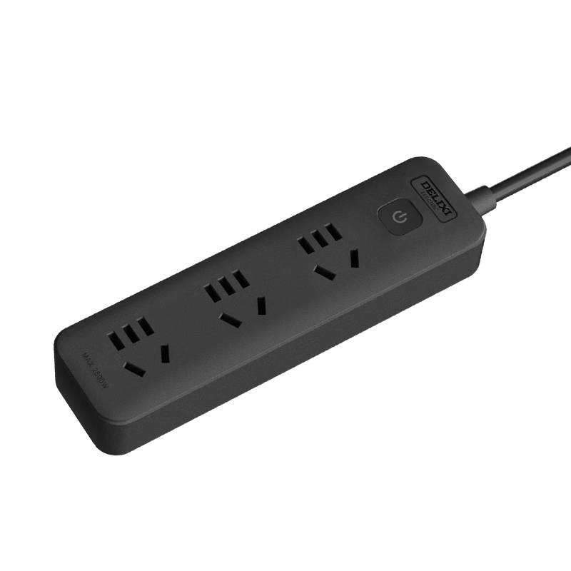 DELIXI National Standard Power Strip/surge Protector/power Bar/power Strip/extension Cord/power Board/terminal Block, 3 Outlets with Master Switch, Total Length 1.8 Meters, Black