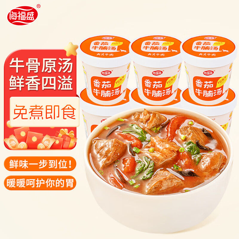 海福盛方便食品速食汤即冲即食懒人早餐FD冻干汤番茄牛腩汤22g*6杯