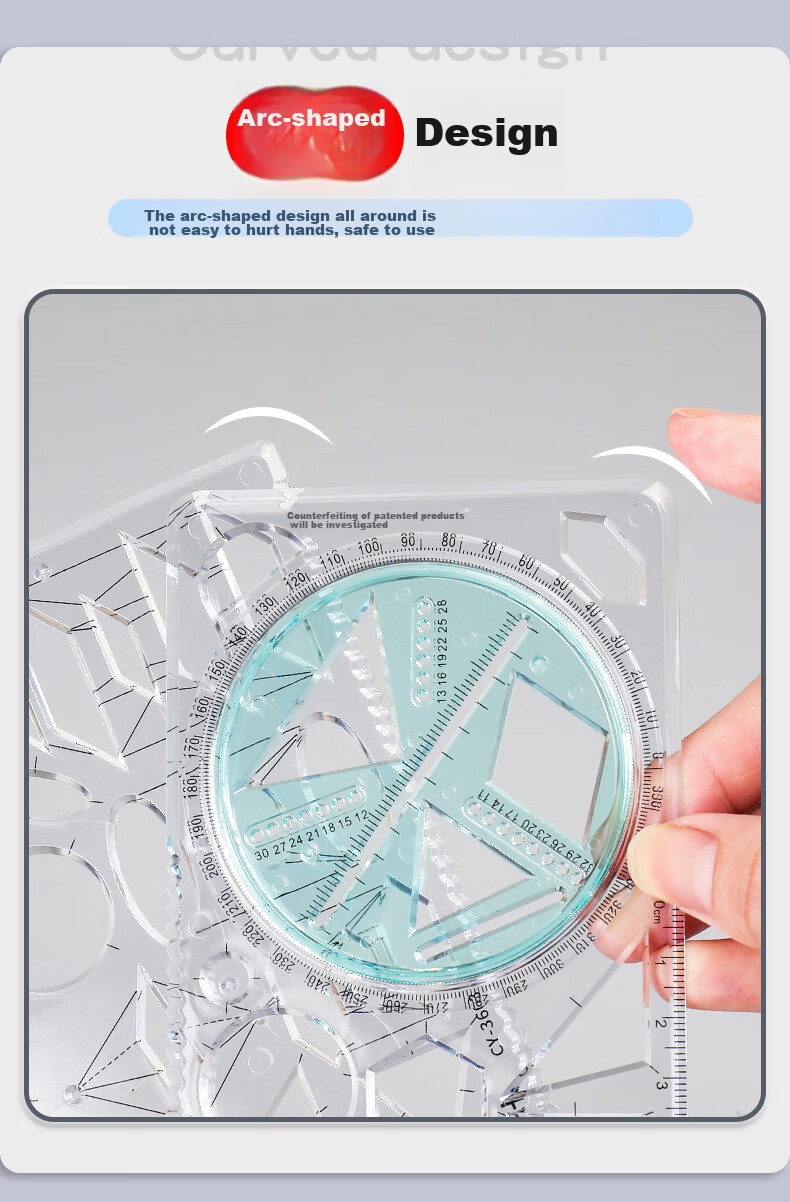 DiLe Multifunctional Rotating Drawing Ruler, Math Geometry Circle Measuring Protractor Triangle Straight Ruler Parallel Ruler Student Creative Drawing Tool Stationery, 2694 Pure Blue 22