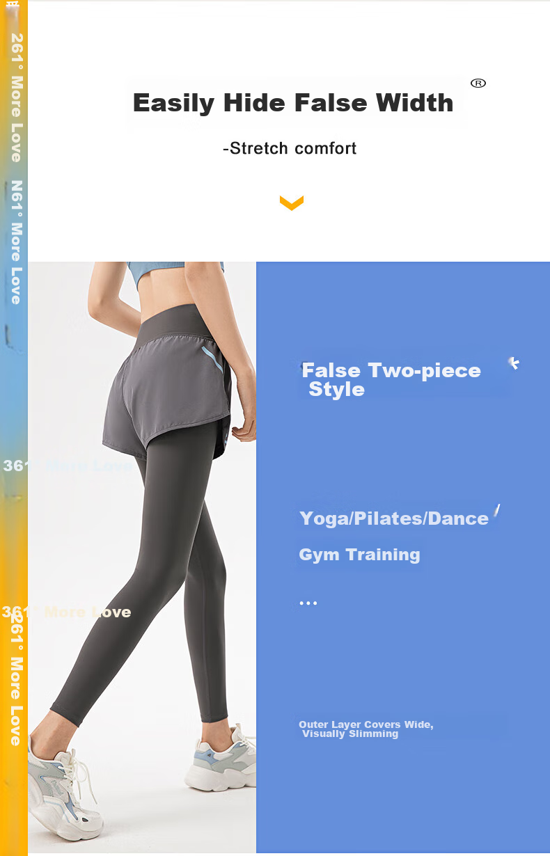 361° Women's Sports Pants, Fitness Leggings, Faux Two-Piece Yoga Pants, High-Waisted, Butt-Lifting, Slimming, Yoga Wear for Running 5