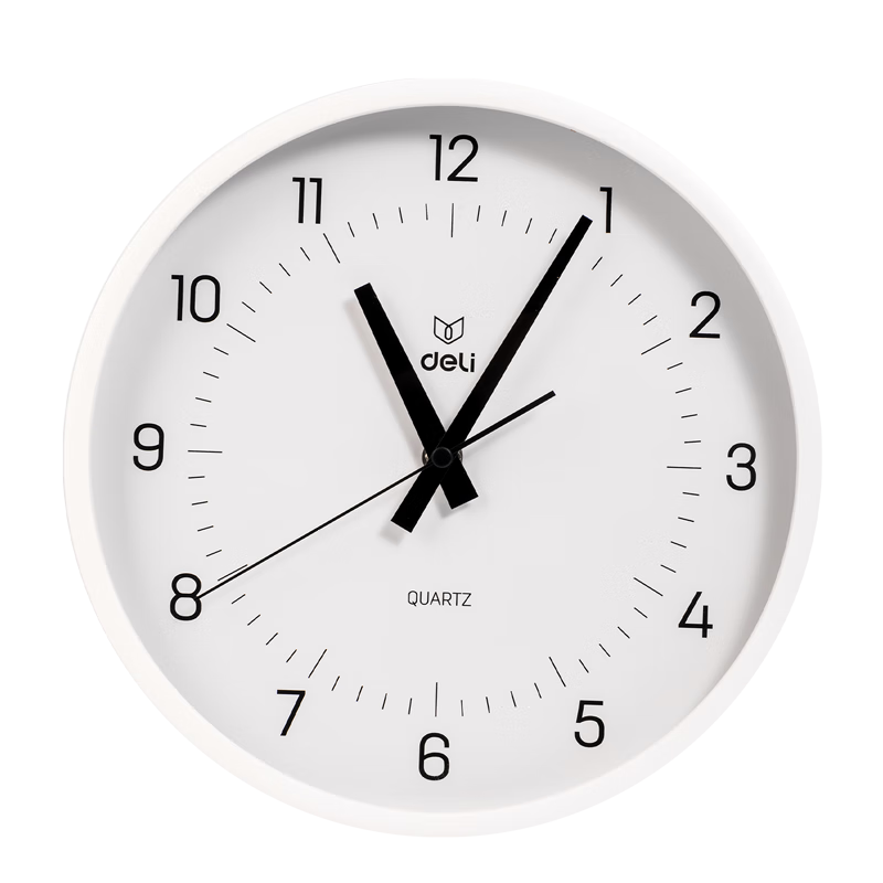 Deli Simple And Stylish Wall Clock, Bedroom Living Room Time Reminder, No Drilling Required Exquisite Design, White, LE400 Back-To Seaso