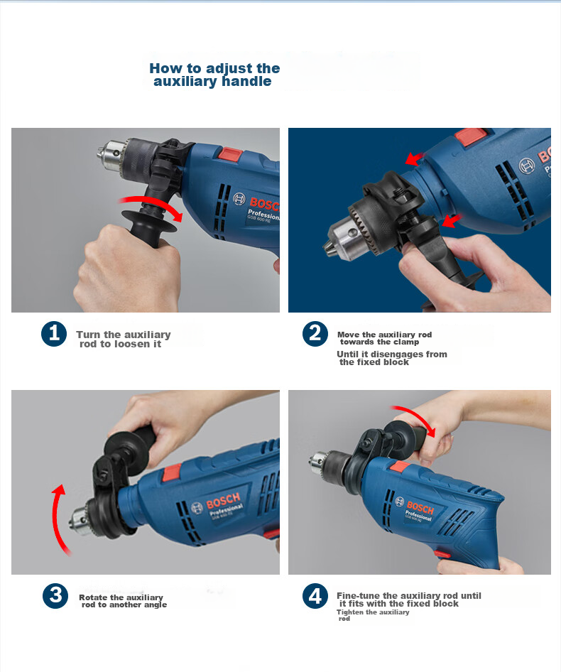 BOSCH Electric Drill, 600W Impact Drill, Household Tool Set, Wall Drilling, Multi-Functional Upgraded Version, GSB600RE 10