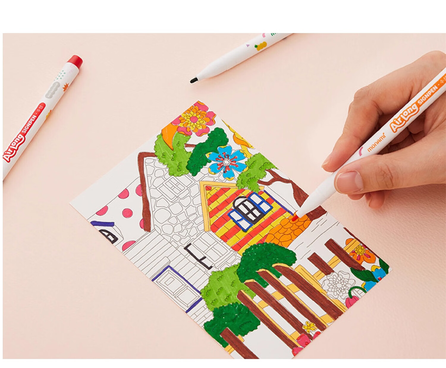 Monami AirLong Water-Based Pen, Anti-Drying Watercolor Pen, Outline Pen, Student Journal Coloring, 1.5mm Bright Color Series, 12-Color Set, 04047Z12 Watercolor Pens 6