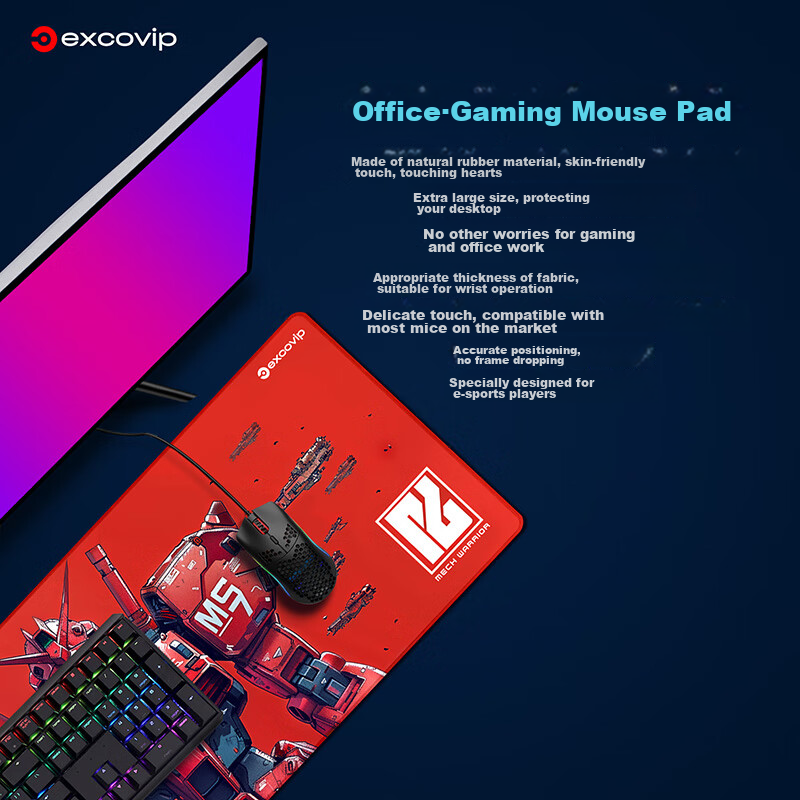 EXCO Red Mecha Warrior Mouse Pad Large Computer Mat Office Desk Mat E-Sports Gaming Cartoon Anime Precision Edge-Locked Keyboard Desk Pad Non-Slip Washable 0260 6