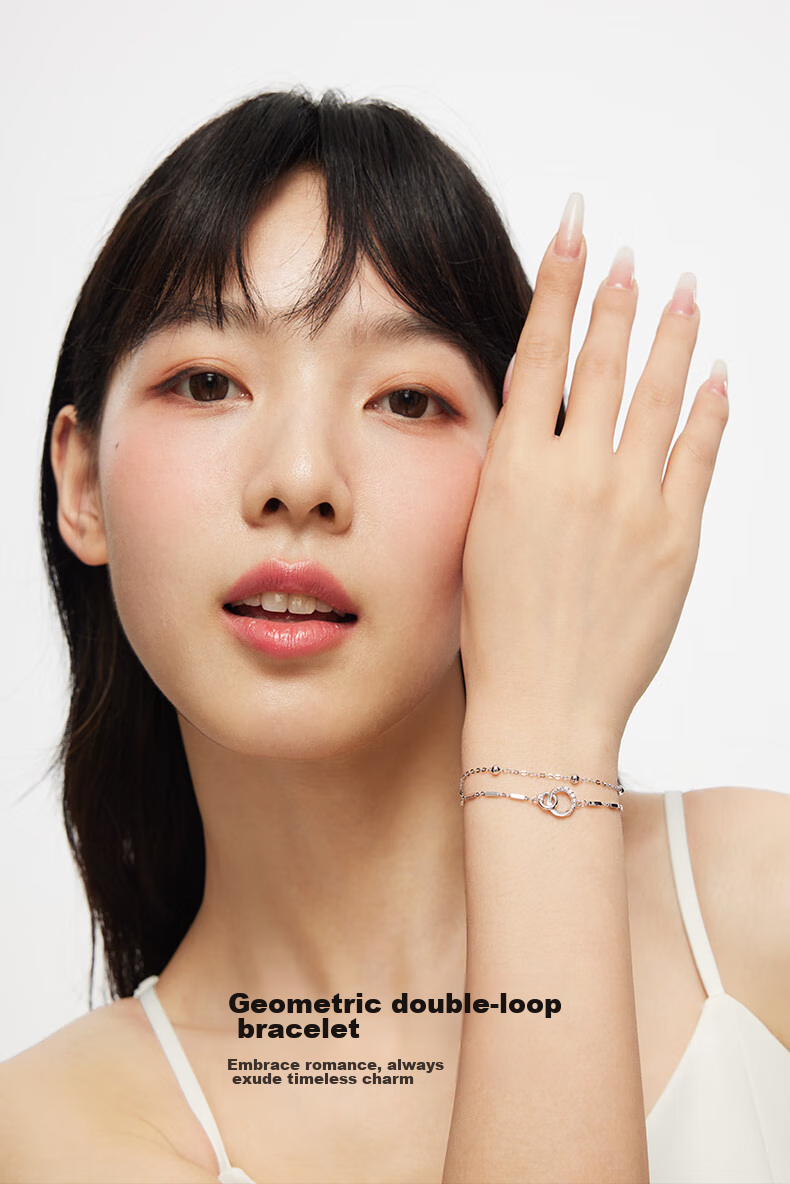Kadiluo Geometric Double-Ring 925 Silver Bracelet, Women's Jewelry, Luxurious And Elegant Birthday Gift for Girlfriend 1