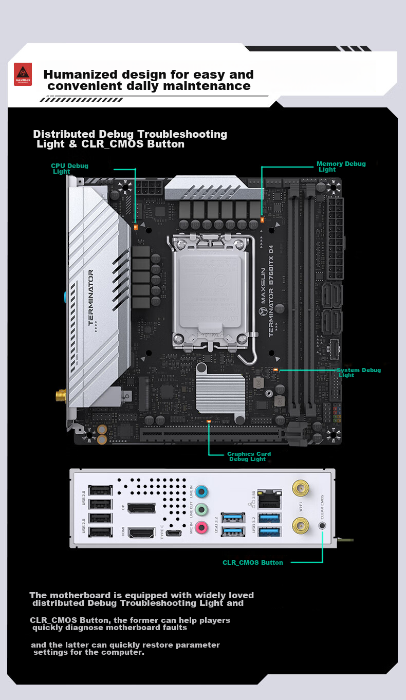 MAXSUN MS-Zhongjiezhe B760ITX D4 WIFI V3 Supports DDR4 CPU 12490F/13400F/12600KF (Intel B760/LGA 1700) 7
