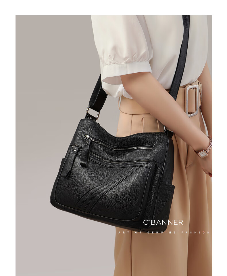 C.BANNER Genuine Leather Women's Bag Mom Bag Large Capacity Crossbody Bag Middle-aged and Elderly Birthday Gift Premium Feel for Girlfriend Wife 3