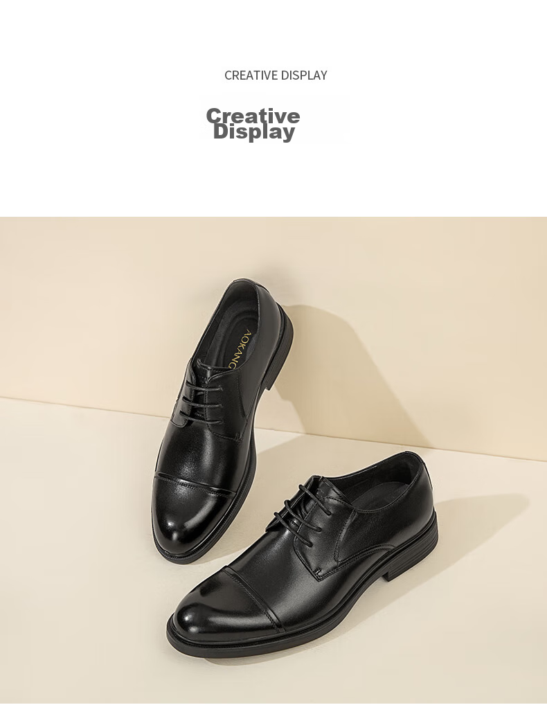 Aokang Comfortable Cowhide Breathable Business Formal Lace-Up Wear-Resistant Leather Shoes, Black, Size 42 14