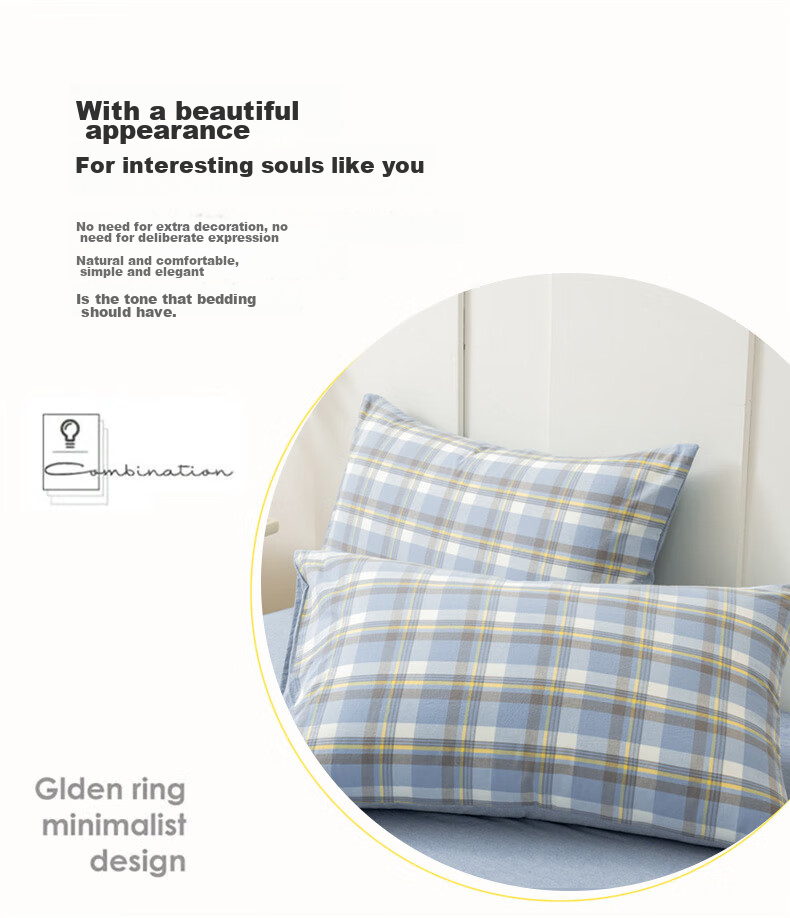 Grace 100% Cotton Pillowcase, Class A, 7A Antibacterial Fabric Pillow Cover, Gentleman Pattern, Set of Two, 48*74cm 5