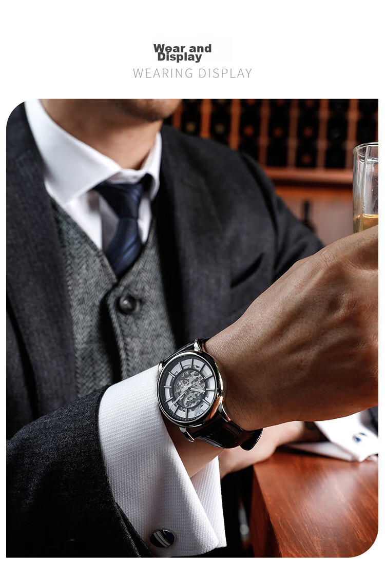 EMPORIO ARMANI Men's Watch, Black Knight Series, Cool Leather Strap, Skeleton Mechanical Watch, Birthday Gift for Men, AR60008 12